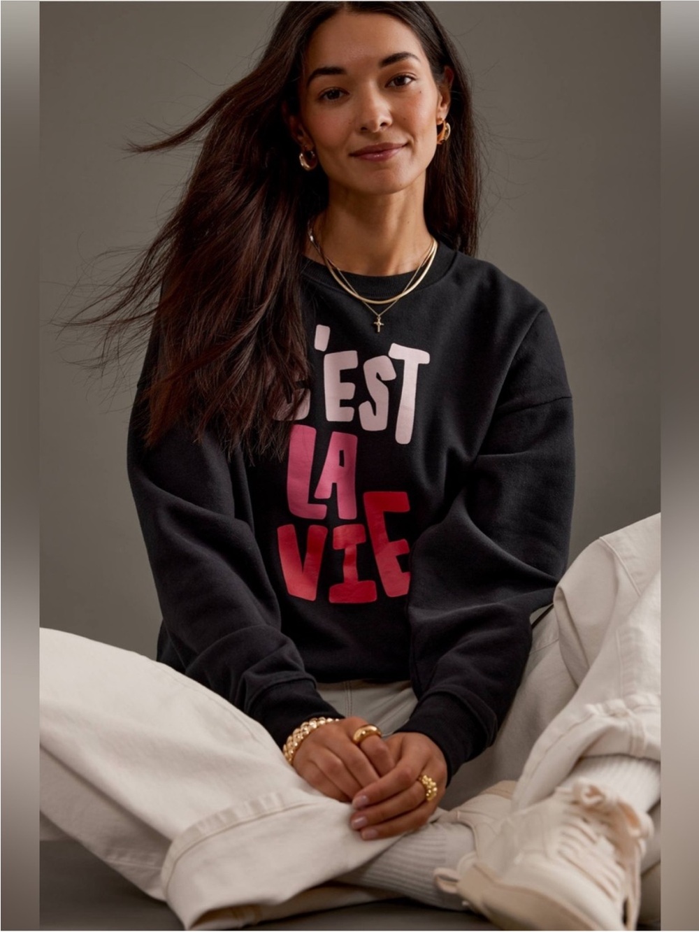 Maeve x Jordan Sondler C’est La Vie Graphic Sweatshirt Black Size Small - Picture 3 of 7